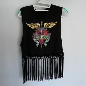Bon jovi graphic T-shirt with fringe
